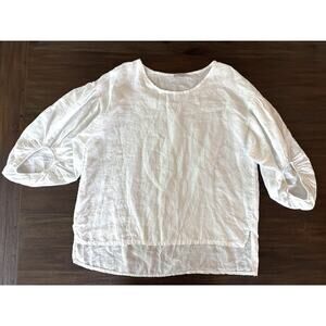 Bellaumbra Balloon Sleeve Linen Blouse Womens Large White 100% Linen Made Italy